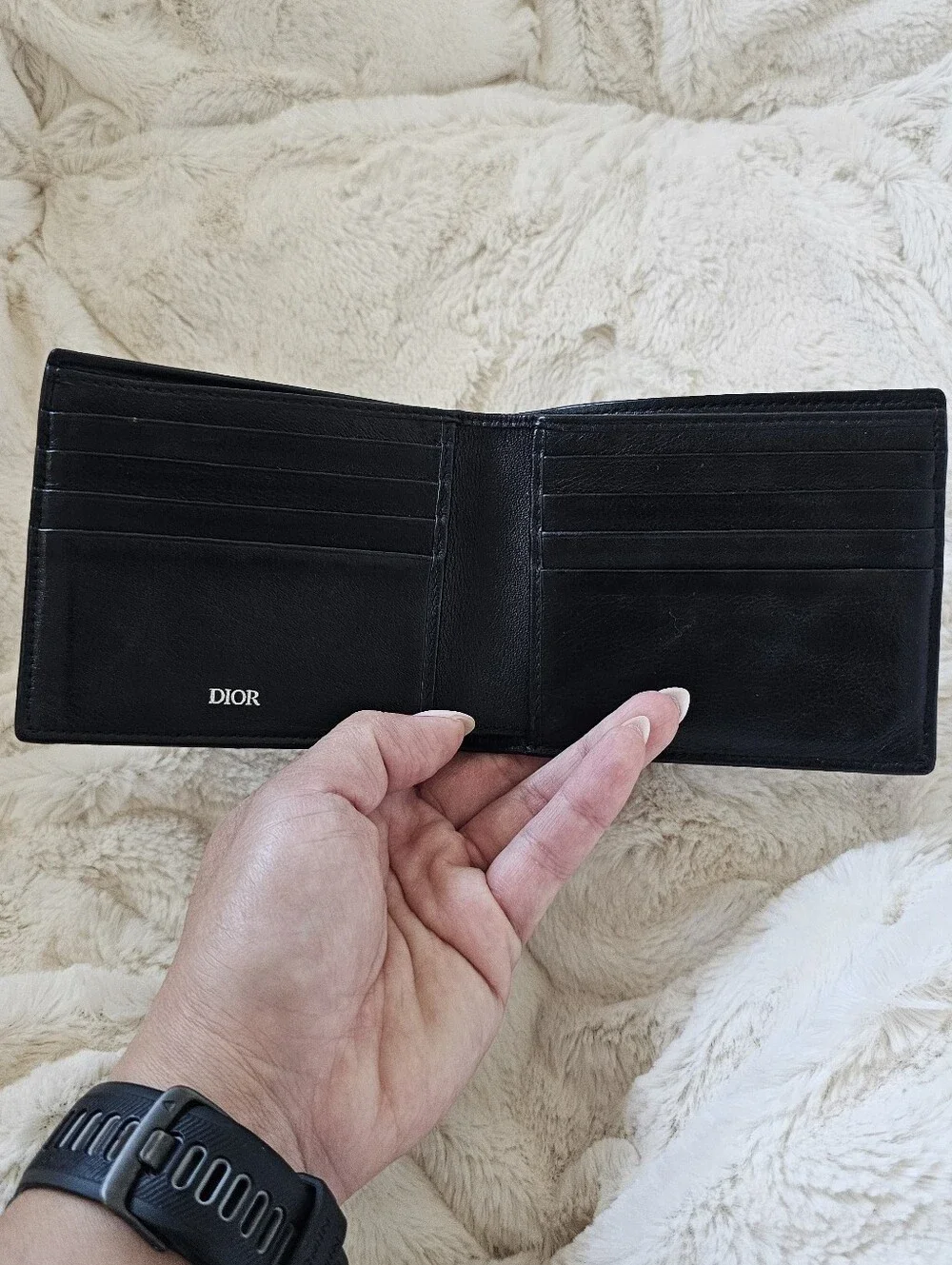 Christian Dior Black Perforated Oblique Leather Bifold Wallet - Made in Italy